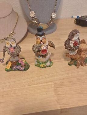 Willow Owl Figurine Trio - Brown, Tan, Green, Yellow, Purple, Pink, Red, White